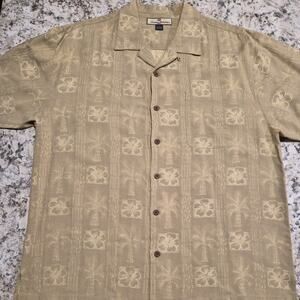 Tommy Bahama 100% Silk Button Up Shirt Palm Tree Floral Green Mens Large L